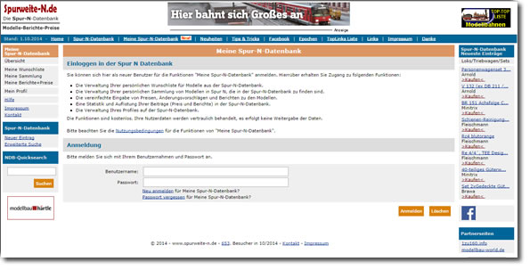 Spurweite-N.de: Persönliche Modelldatenbank