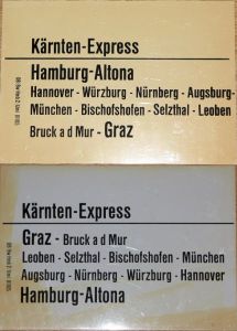 Zuglaufschild "Kärnter-Express" Hamburg - Graz