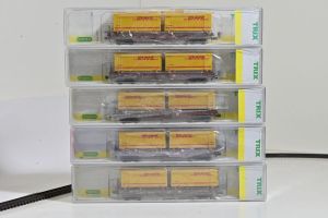 5x Minitrix 15256 - Einheitstaschenwagen Sdkms 707 DB AG mit DHL Containern