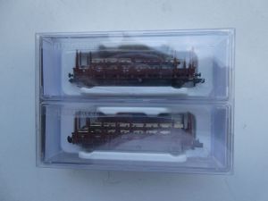 Fleischmann 825805 Wagen-Set mit zwei Steckrungenwagen, Gattung Rm.  2-achs, NEU/OVP siehe Beschr. 