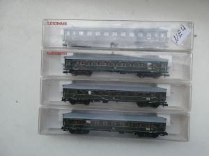 4x Fleischmann 8744 K Liegewagen 2. Klasse, Gattung Bc4üe, 4-achsig, grün NEU/OVP siehe Beschr.