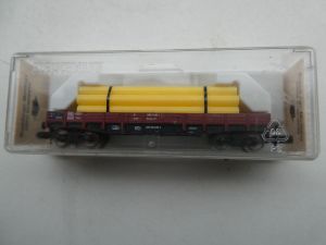 Fleischmann 81 8281 Flachwagen (US Bauart), Gattung/Bauart Rklmm-tu 697, 4-achsig, braun, siehe Besc