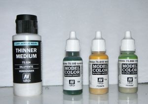 3 Fläschchen VALLEJO Model Color, 1 große Flasche Vallejo Verdünner. Neu