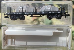 Flachwagen, beladen mit PKW OPEL unter Plane (grau), OVP, KKK       (7.063)