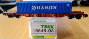 Minitrix 15645-03 Containertragwagen Sgnss "Hanjin" der DB (Ep. VI)