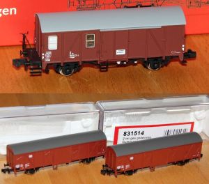 drei gedeckte G&uuml;terwagen (2x Gbs, 1x Pwgh) OVP