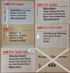 original Zuglaufschilder der DB & DSB
