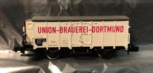 Fleischmann Bierwagen "Union-Brauerei-Dortmund" mit Bremserhaus der K.P.E.V.