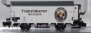 Fleischmann W&auml;rmeschutzwagen mit Bremserhaus "Franziskaner WEISSBIER"