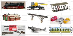 Rollmaterial, Gebäude, Brücken, Weichen, etc.