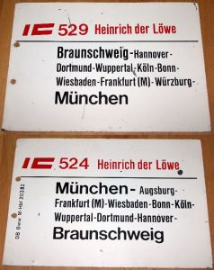Zuglaufschild Metall "IC 524/527Heinrich der Löwe"