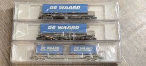 Fleischmann 845369 (2x) + 845373 "De Waard"-Taschen-/Containerwagen